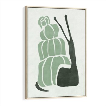 Obraz w ramie 50x70 - Zielona Równowaga - abstrakcyjny zielony ślimak, skandynawski design - rama drewno