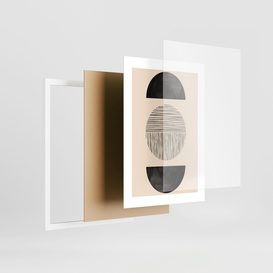 Zestaw obrazy w ramie 50x70 galeria - Geometryczne, grafiki, czarno, biały - rama biała