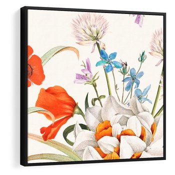 Obraz w ramie 50x50 - Polne Kwiaty - polne kwiaty, na białym tle - rama czarna