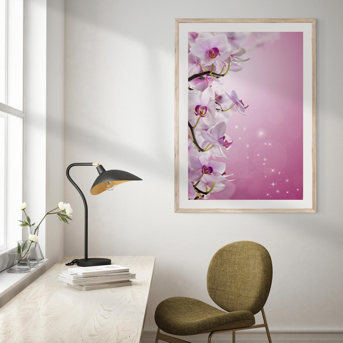 Plakat w ramie 50x70 - Relaksujące Piękno - kwiaty, orchidea - rama drewno