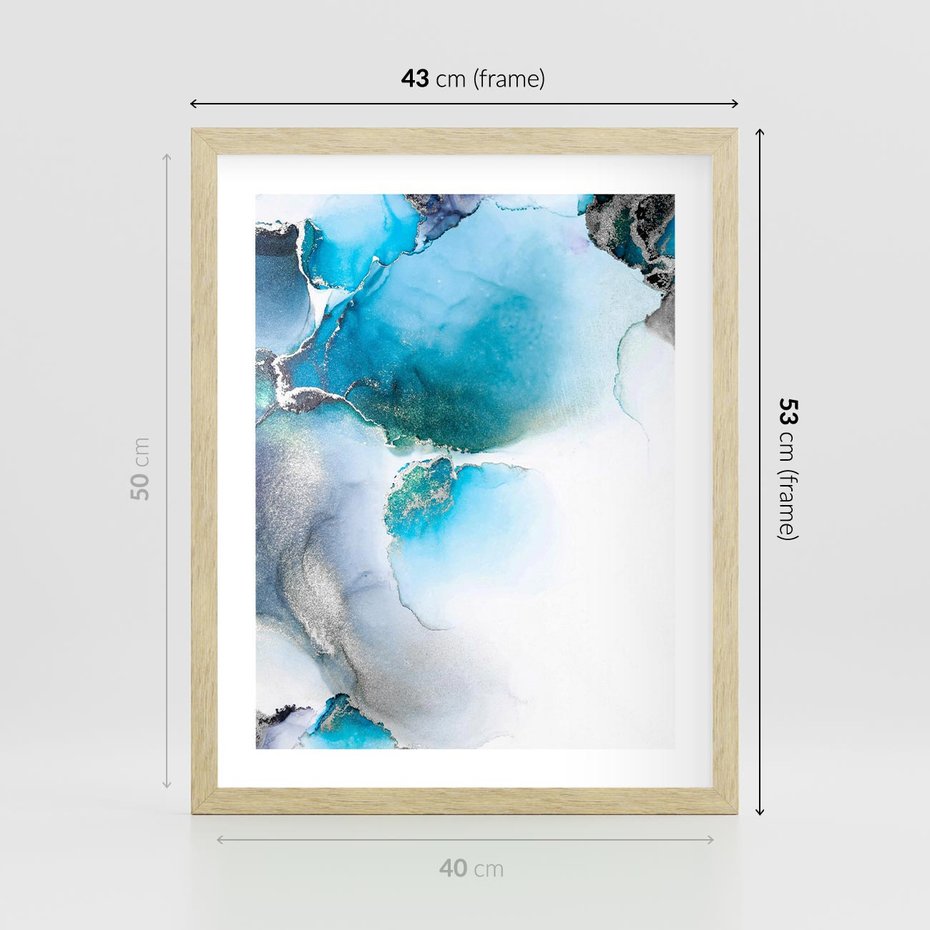 Plakat w ramie 40x50 - Elegancja Marmuru - marmur, błękit - rama drewno