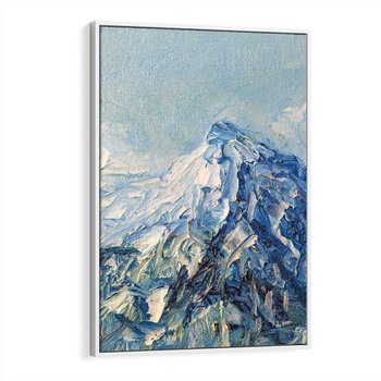 Obraz w ramie 80x120 - Majestat Błękitnych Szczytów - olejny obraz, górski pejzaż - rama biała