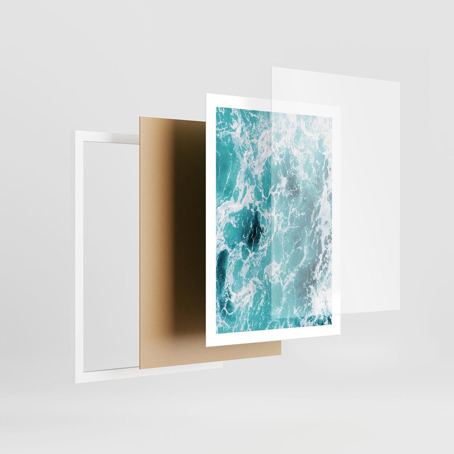 Plakat w ramie 50x70 - Wzburzony Ocean: Widok Z Góry - wzburzony ocean, błękitna woda - rama biała