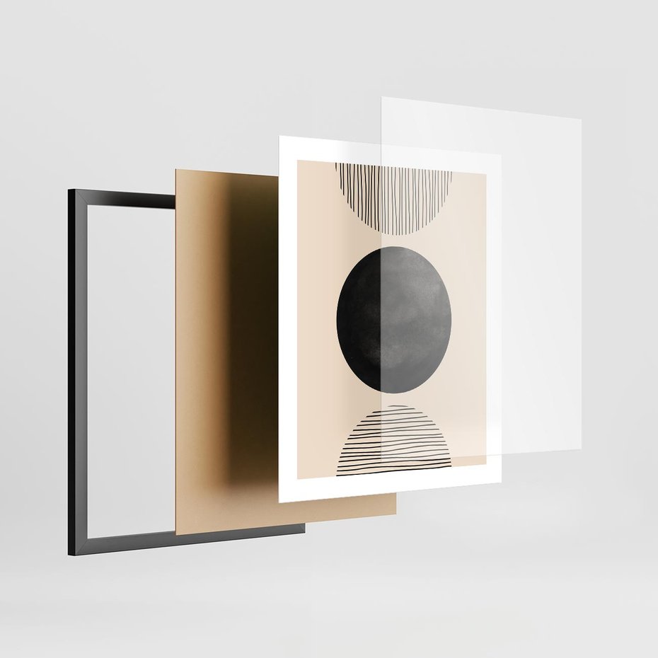 Plakat w ramie 40x50 - Minimalizm w Kształtach - geometryczny graficzny obraz, czarne koło - rama czarna