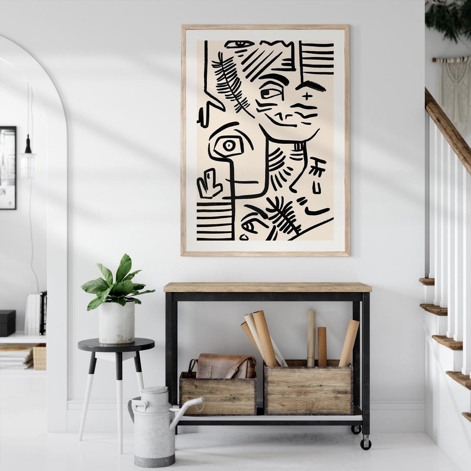 Plakat w ramie 30x40 - Ekspresyjne Odbicia Współczesności - abstrakcyjna grafika, minimalizm - rama drewno