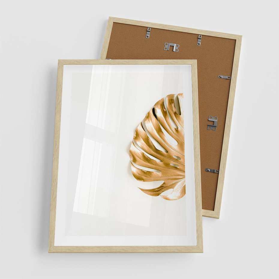 Plakat w ramie 50x70 - Przyjemność dla Oczu - złote, liście - rama drewno