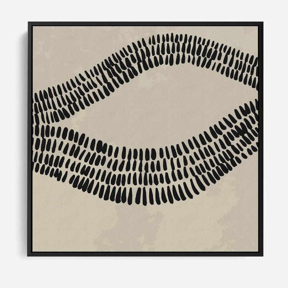 Obraz w ramie 50x50 - Kontury Ewolucji Materii - boho plakat, czarne kropki kreski - rama czarna