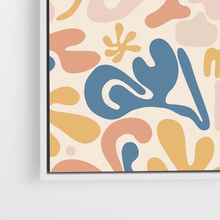 Obraz w ramie 50x50 - Symfonia Radosnych Barw - abstrakcyjne pastelowe formy, nowoczesna grafika w stylu boho - rama biała