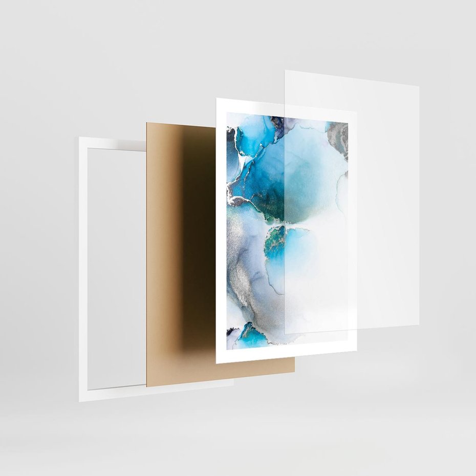 Plakat w ramie 50x70 - Elegancja Marmuru - marmur, błękit - rama biała