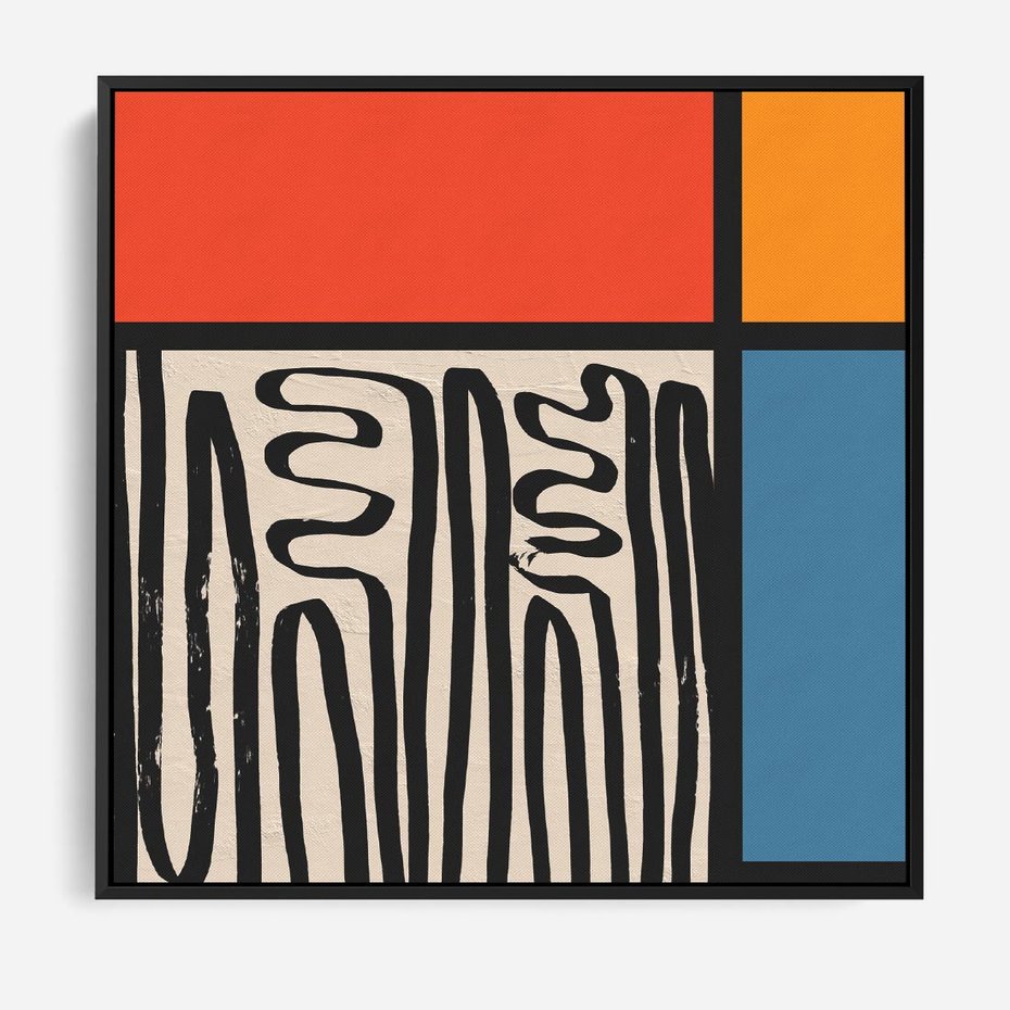 Obraz w ramie 50x50 - Podróżne Wibracje Serca - abstrakcyjny obraz, proste linie - rama czarna