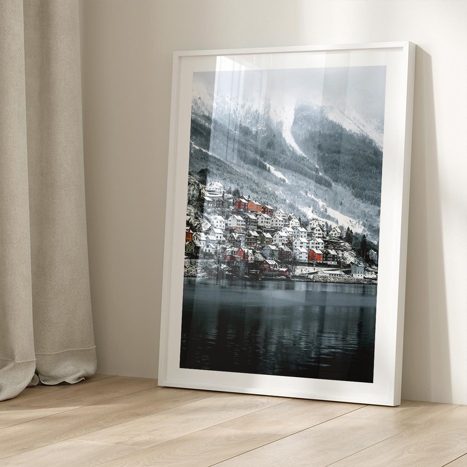 Plakat bez ramy 30x40 - Skandynawia na Wzgórzach - domki na wzgórzu, skandynawia