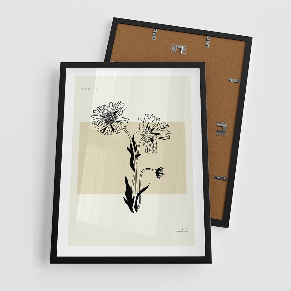 Plakat w ramie 50x70 - Kwiatowe Płótno - kwiaty, typografia - rama czarna