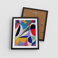 Plakat w ramie 40x50 - Kolorowe Przesunięcia Kształtów - abstrakcyjny obraz olejny, żywe kolory - rama czarna