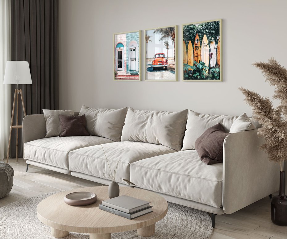 Zestaw obrazy w ramie 30x40 galeria - Surfing, morze, plaża, garbus - rama drewno