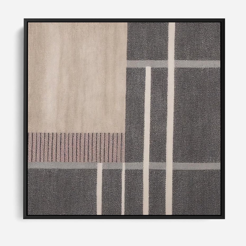 Obraz w ramie 50x50 - Harmonia skradzionych odcieni - symetryczne, geometryczne pasy - rama czarna