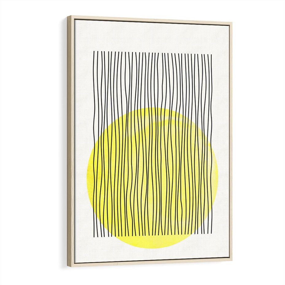 Obraz w ramie 80x120 - Ciepłe Przenikanie - geometria, żółte koło - rama drewno