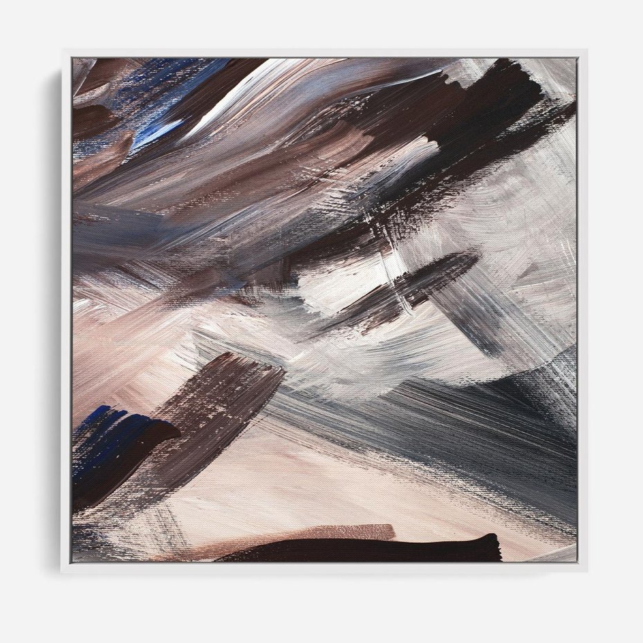 Obraz w ramie 80x80 - Eksploracja Dramaturgii - abstrakcyjny chaos, chatyczne maźnięcia pędzla - rama biała