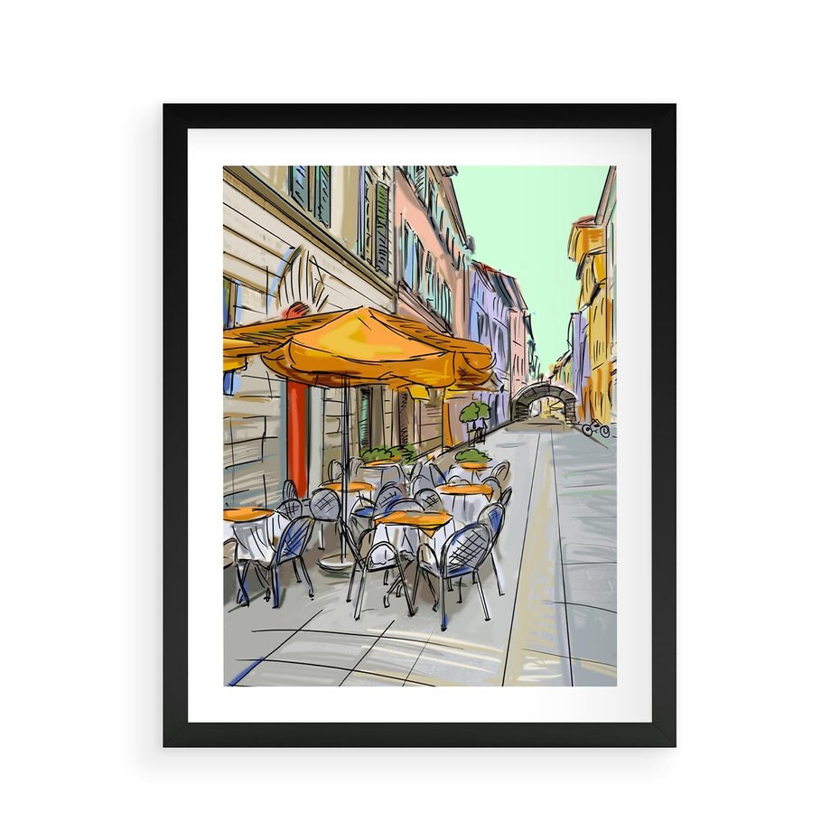 Plakat w ramie 40x50 - Kawiarenkowy Szkic - malowany, szkic - rama czarna