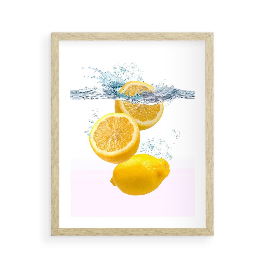 Plakat w ramie 40x50 - Świeże cytryny pełne smaku - cytryny, owoce - rama drewno