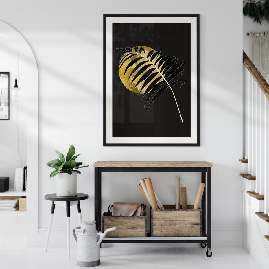 Plakat bez ramy 30x40 - Egzotyczna Elegancja - palma, na czarnym tle