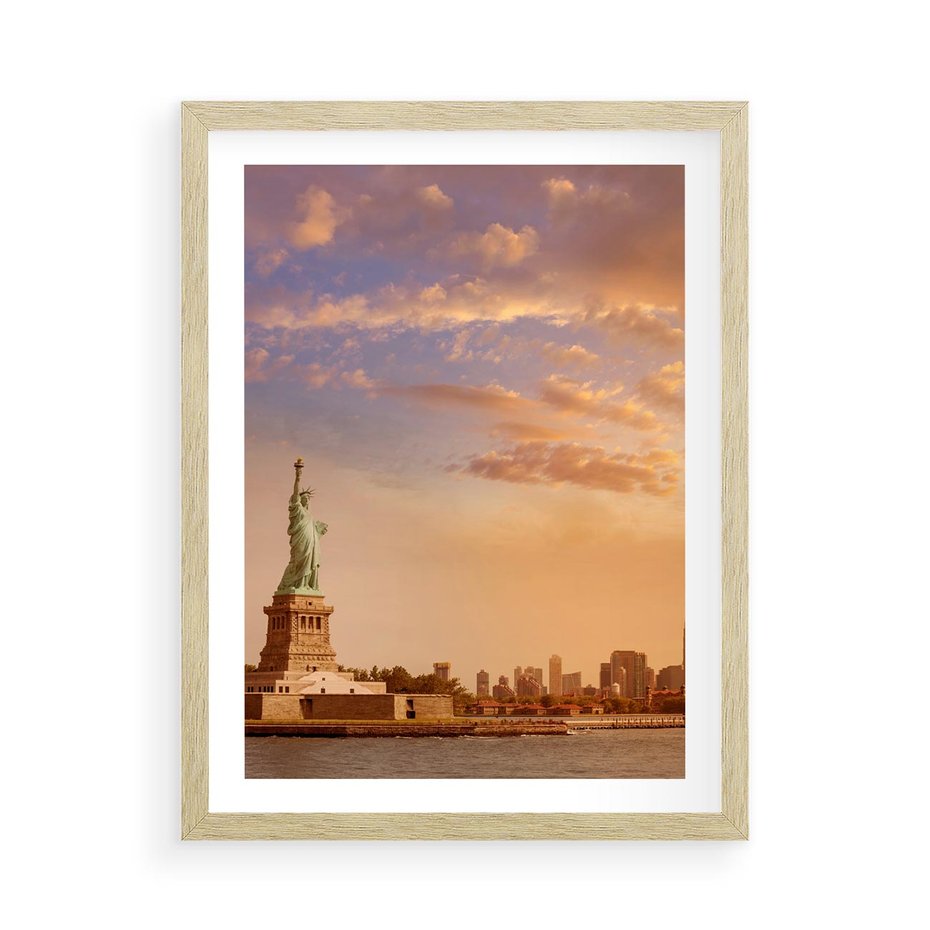 Plakat w ramie 50x70 - Statua wolności w Nowym Jorku - Nowy Jork, statua - rama drewno