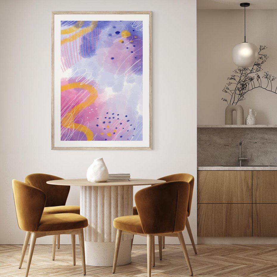 Plakat w ramie 40x50 - Migotliwe Wnętrza Kształtów - abstrakcyjny plakat, pastelowe kolory - rama drewno