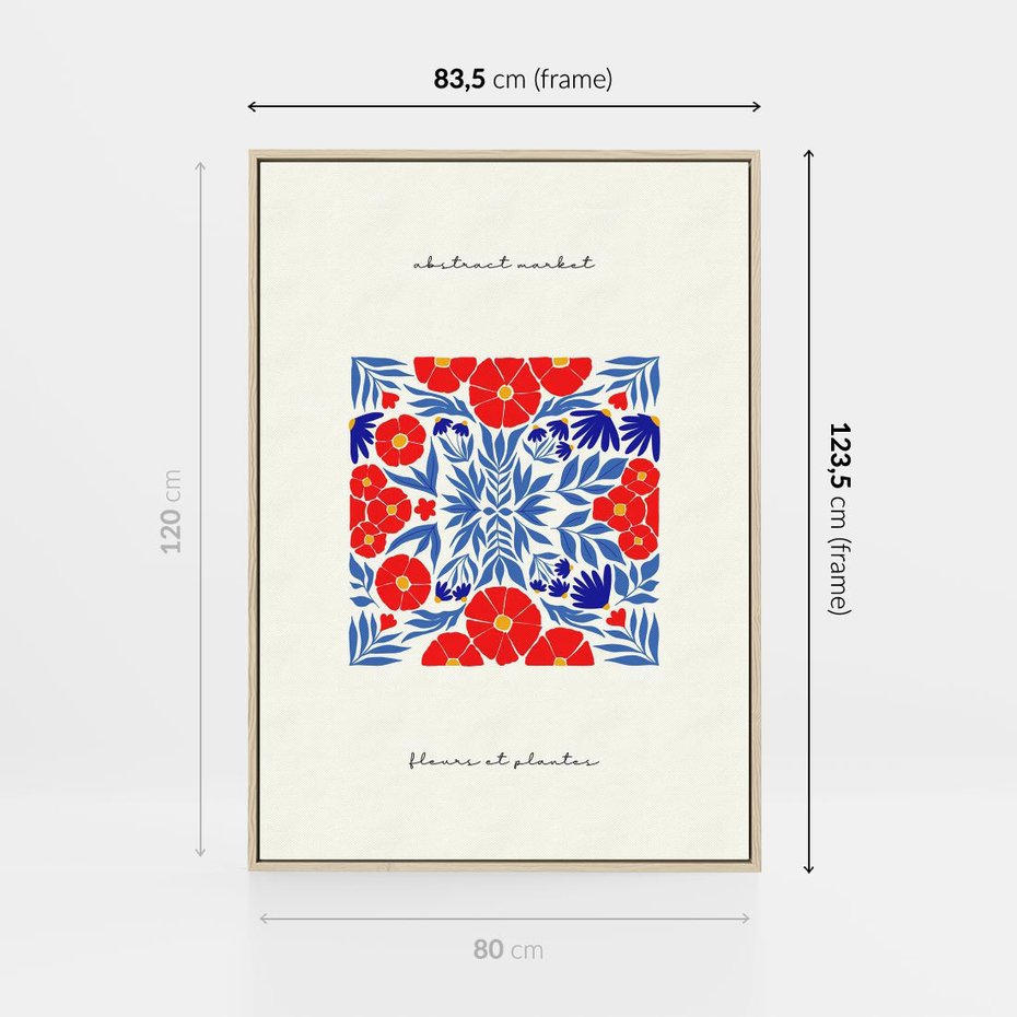 Obraz w ramie 80x120 - Tajemnicza Droga - nowoczesna kwiatowa kompozycja, czerwony i niebieski - rama drewno