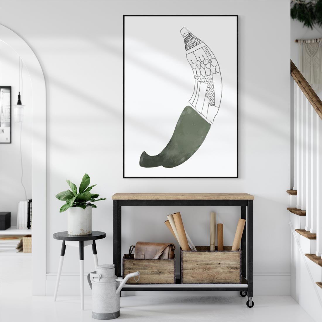 Obraz w ramie 70x100 - Rozkwitające Barwy Akwareli - minimalistyczny plakat, banan - rama czarna