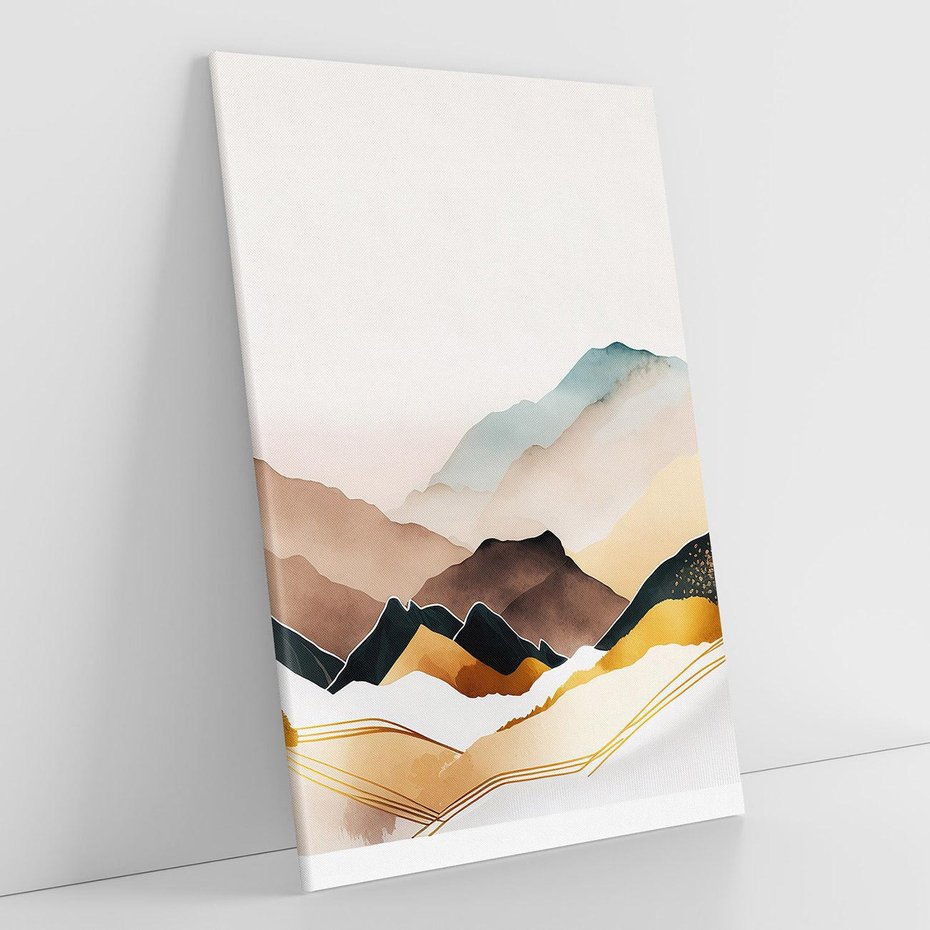 Obraz na płótnie 70x100 - Góry Tonące w Pastelach - złote pastelowe góry, akwarela