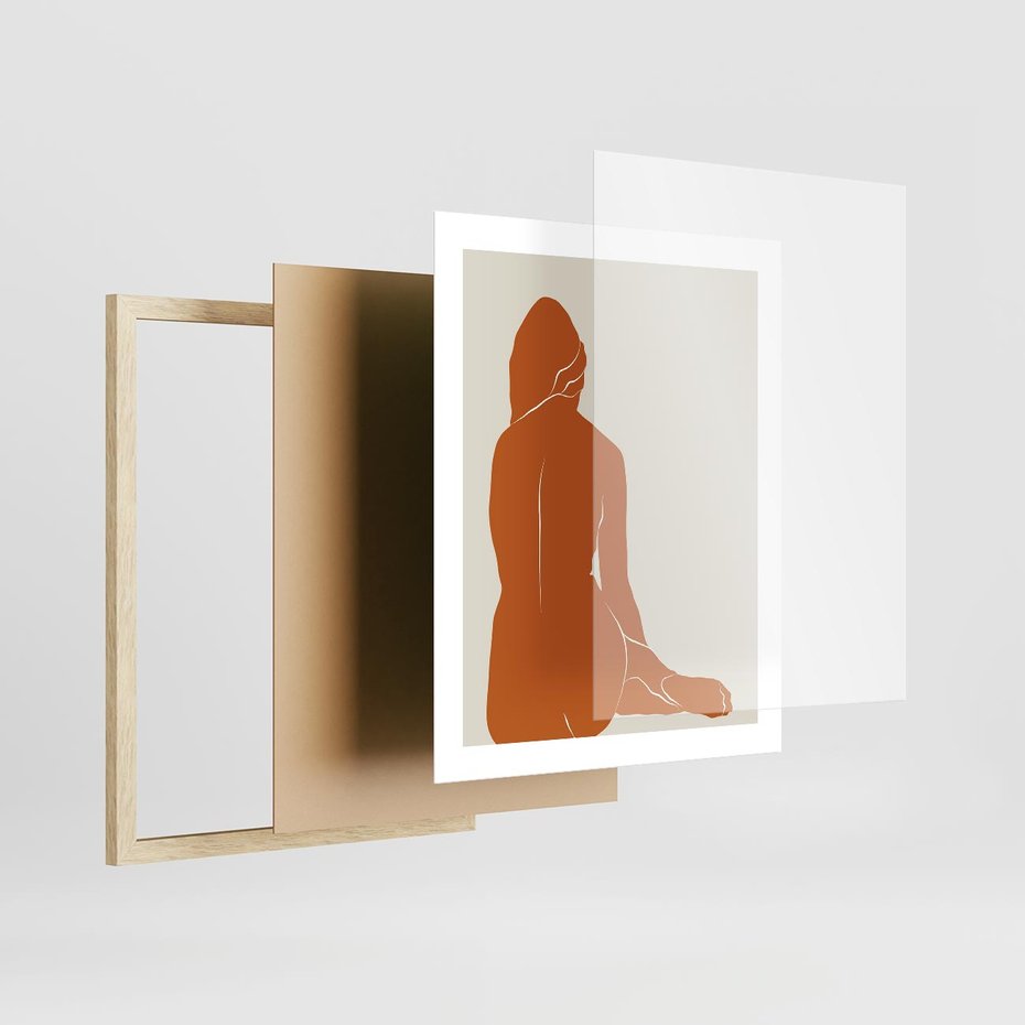 Plakat w ramie 40x50 - Kobieca Sylwetka w Stylu Modernistycznym - modernistyczny pakat, kobieca sylwetka - rama drewno