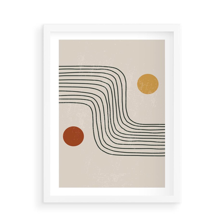 Plakat w ramie 50x70 - Czysta Refleksja - abstrakcyjna sztuka, boho kształty - rama biała