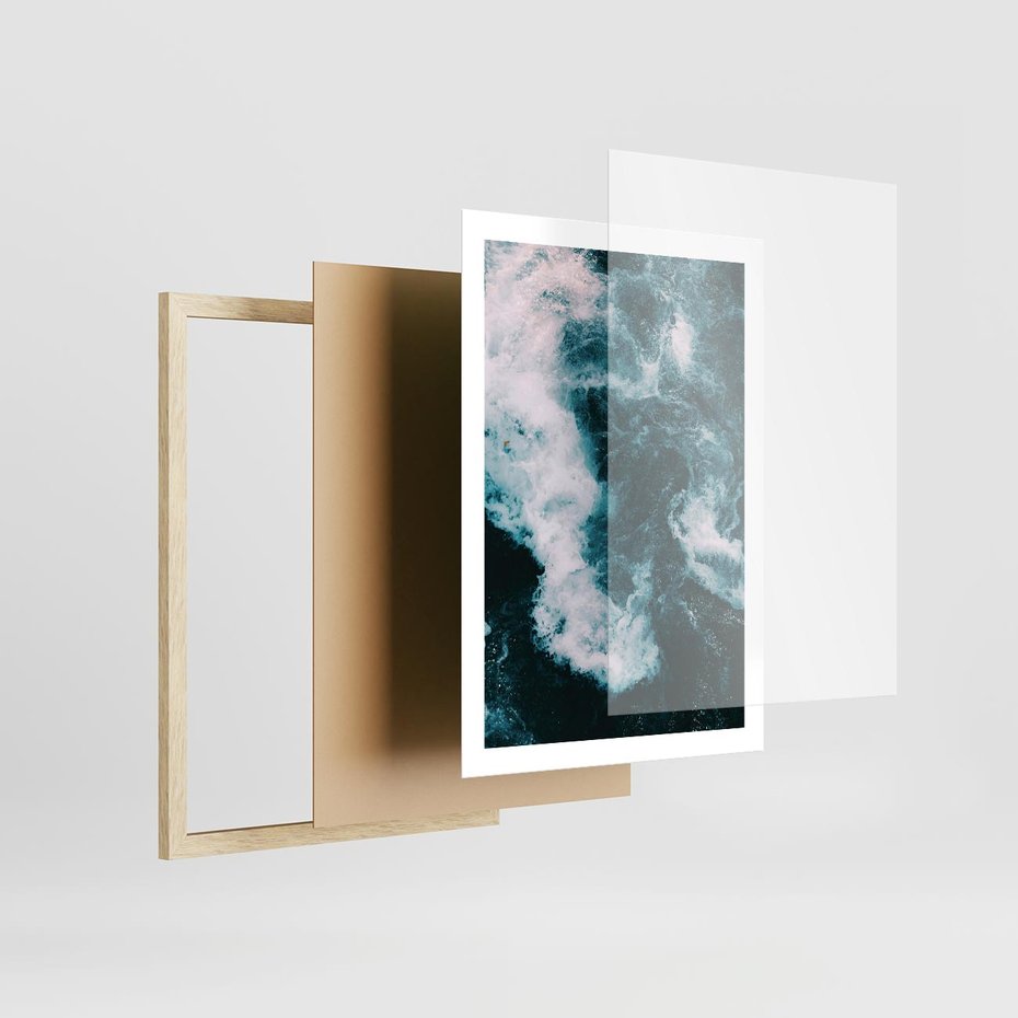 Plakat w ramie 50x70 - Fale w Odcieniach Turkusu - ocean, fale - rama drewno