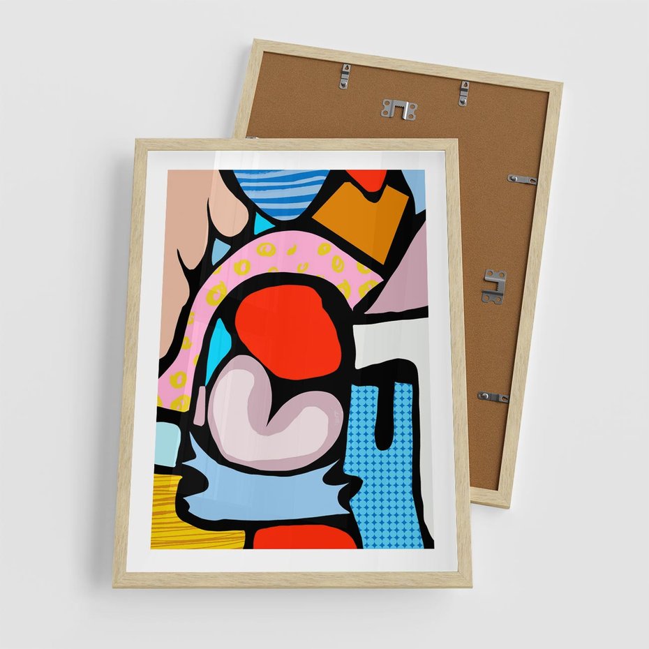 Plakat w ramie 50x70 - Czarny Komiks - abstrakcyjne formy, komiksowy styl - rama drewno