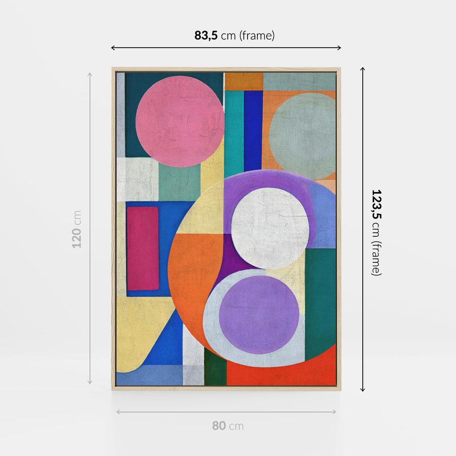 Obraz w ramie 80x120 - Migotliwe Impulsy Dźwięku - różne geometryczne formy, koła - rama drewno