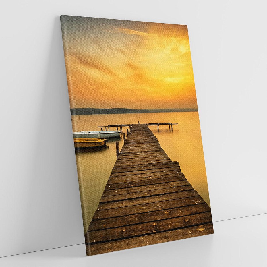 Obraz na płótnie 80x120 - Zachód słońca nad jeziorem: Piękno natury - zachód, słońca