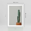 Plakat w ramie 50x70 - Zieleń i Subtelność - kaktusy, liście - rama biała