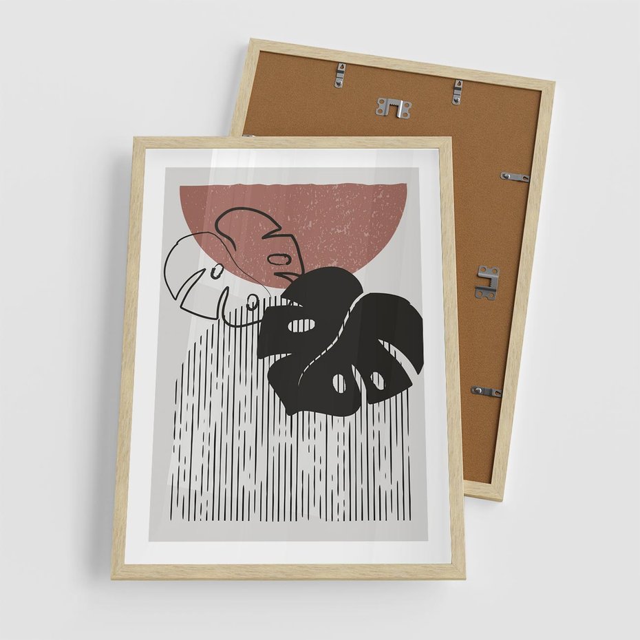 Plakat w ramie 50x70 - Nowoczesna Monstera: Szkic w Grafice - nowoczesna grafika, monstera - rama drewno
