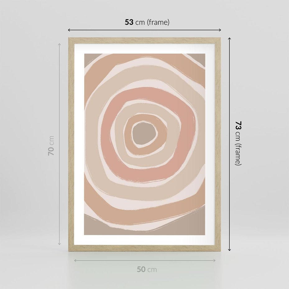 Plakat w ramie 50x70 - Roztopione Granice - abstakcyjne koła, delikatne odcienie beżu - rama drewno