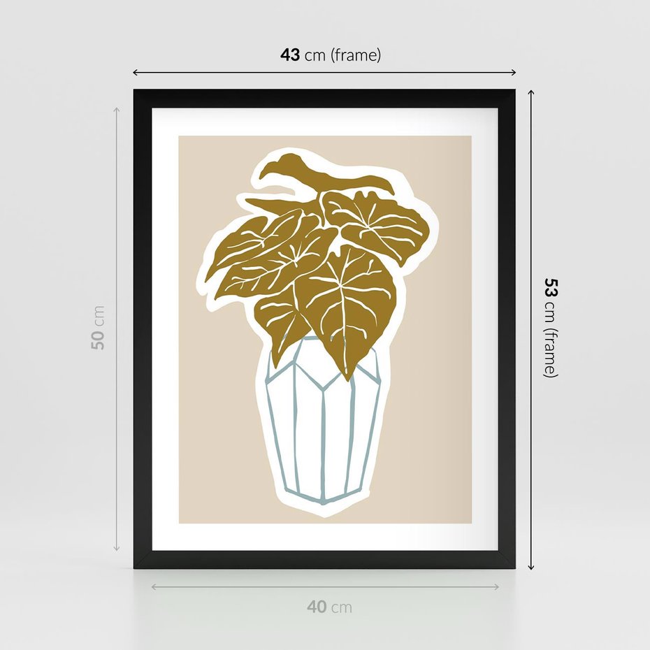 Plakat w ramie 40x50 - Bezgraniczne Marzenia - nowoczesna kompozycja, liście monstery w wazonie - rama czarna