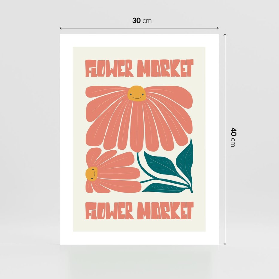 Plakat bez ramy 30x40 - Grafika Pełna Radości - wesoła grafika, uśmiechnięte kwiaty