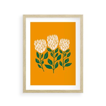 Plakat w ramie 50x70 - Kolorowe Impresje - abstrakcyjna kwiatowa kompozycja, żółte mocne tło - rama drewno