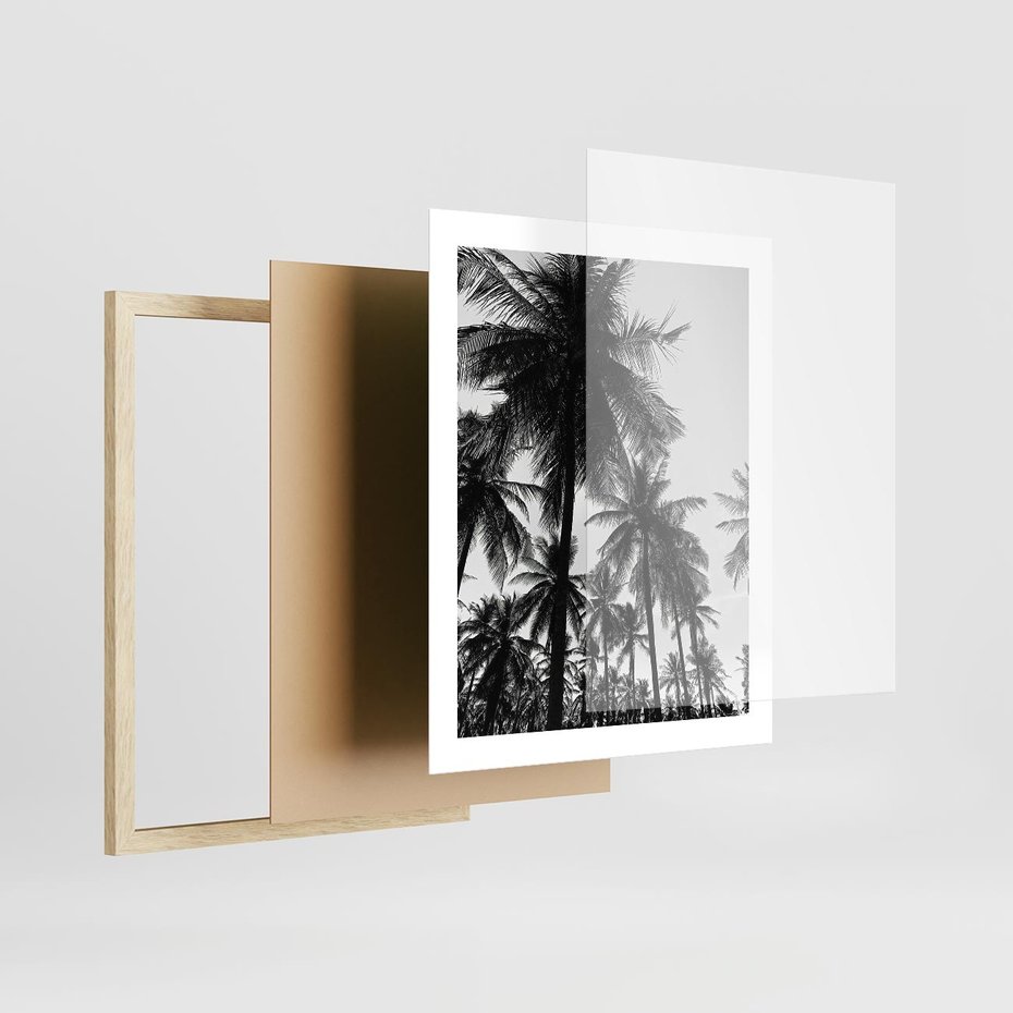 Plakat w ramie 40x50 - Mono Tropiki - palmy, drzewa palmowe - rama drewno