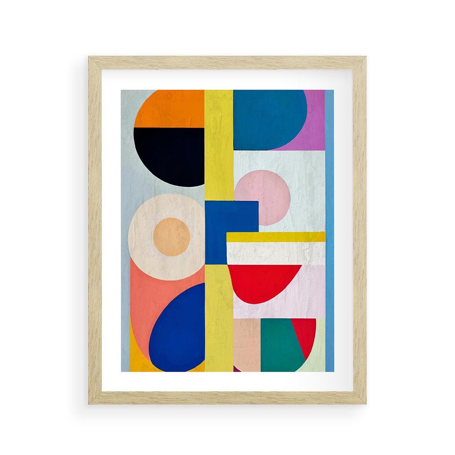 Plakat w ramie 40x50 - Harmonia Kolorowych Impulsów - abstrakcyjne geometryczne kształty, olejny obraz - rama drewno