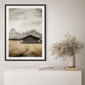 Plakat w ramie 30x40 - Surowa Przestrzeń i Górski Ustronny Azyl - chatka w górach, góry - rama czarna