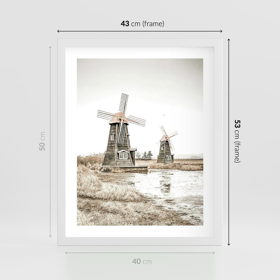 Plakat w ramie 40x50 - Wiejskie Młyny: Rustykalna Fotografia - młyny, rustykalna fotografia - rama biała