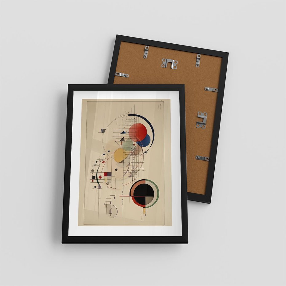 Plakat w ramie 30x40 - Impulsy Wydobyte z Cienia - abstrakcyjna geometryczna kompozycja, koła linie - rama czarna