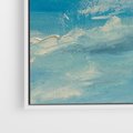 Obraz w ramie 100x70 - Oddechy niebiańskiej materii - olejny obraz, smugi farby przypominają obłoki na błękitnym niebie - rama biała