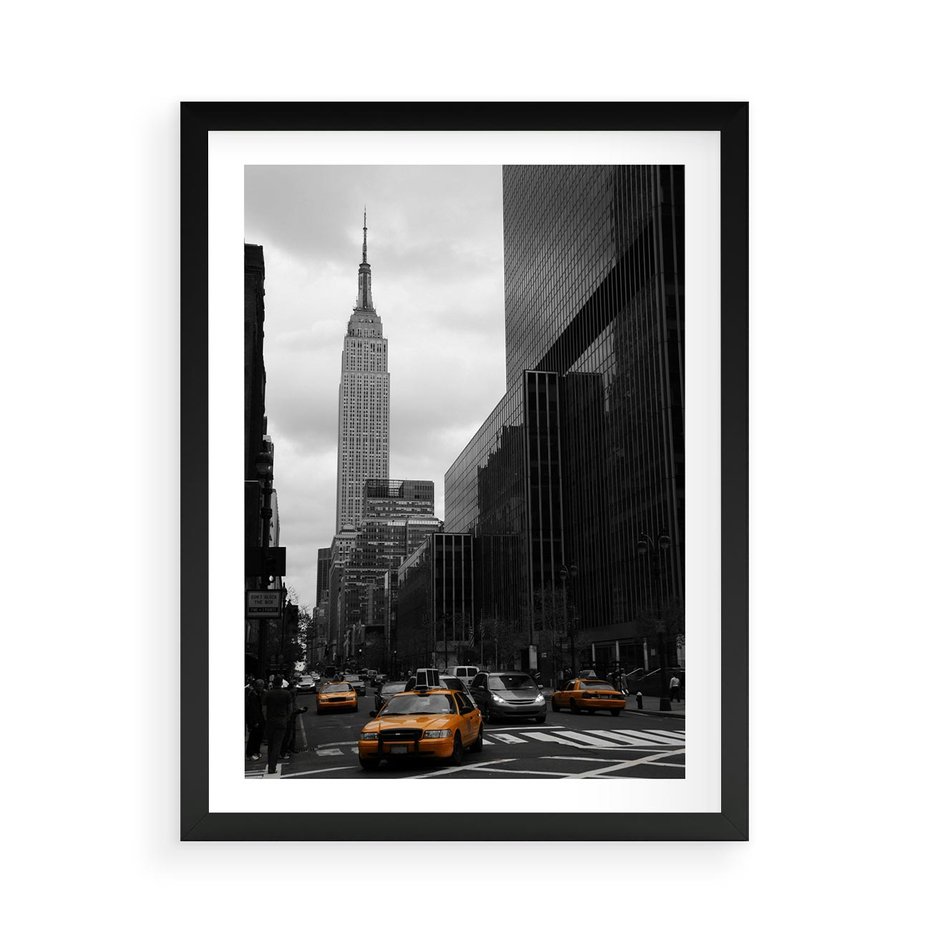 Plakat w ramie 50x70 - Nowy York, taksówka w ruchu - Nowy York, taksówka - rama czarna