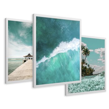 Zestaw obrazy w ramie 30x40 galeria - Plaża, palmy, hawaje, morze - rama biała