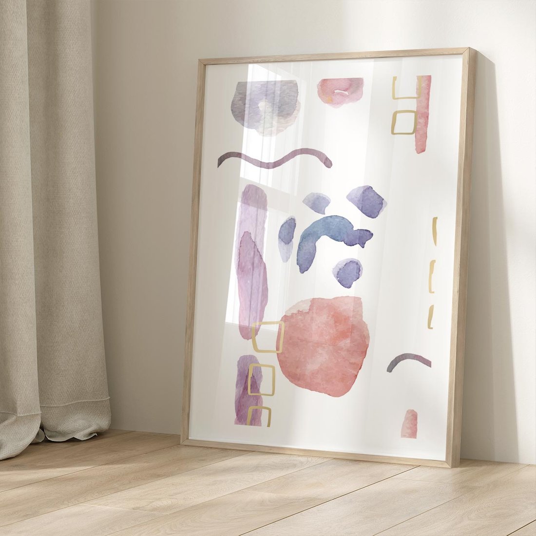 Plakat w ramie 40x50 - Boho Widokowe Impresje - abstrakcyjny palakt, akwarelowe plamy - rama drewno